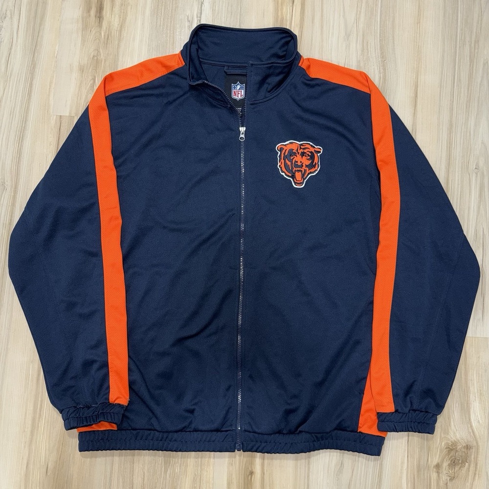Chicago Bears NFL Football Track Style Jacket Mens Size XXL Blue Embroidered